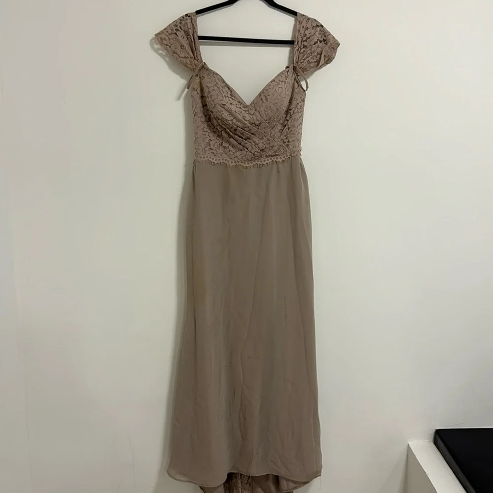 Christina Wu bridesmaid taupe color gown